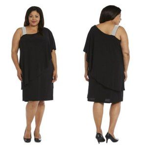 R & M Richards Plus Size Rhinestone-Trim One-Shoulder Dress Asymmetrical…